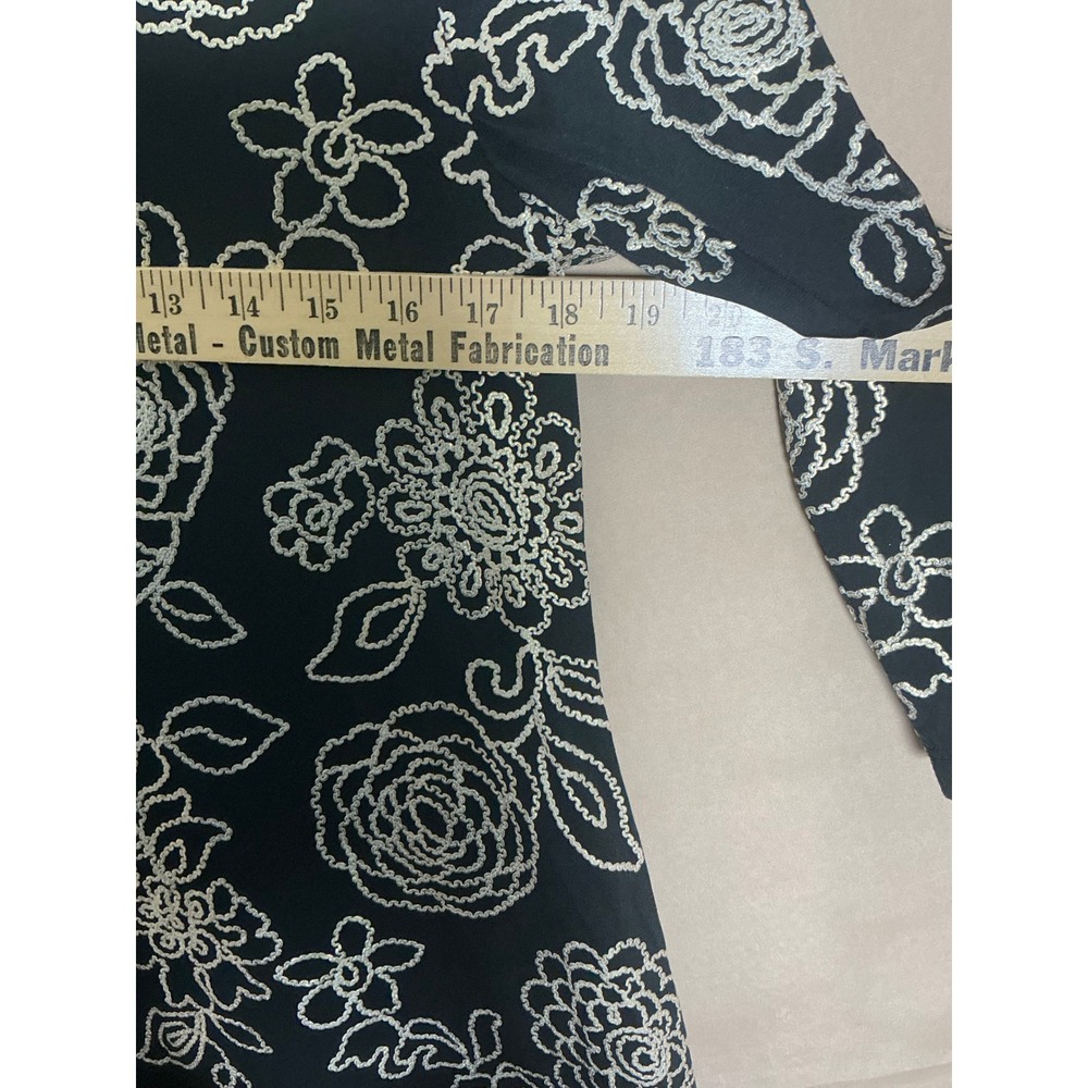Nina Leonard Dress Womens Small Black Floral 3/4 Sleeve Excellent Scoop Neck - Picture 10 of 13